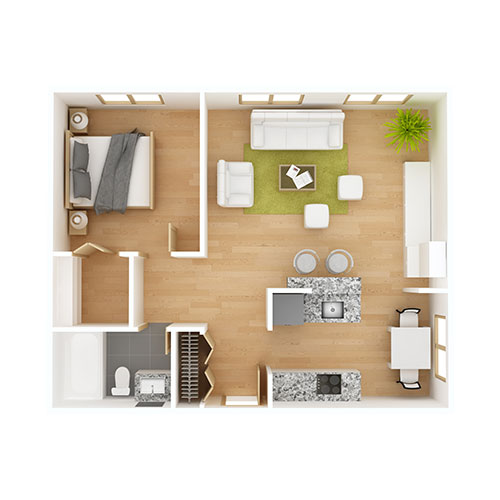 Plan 1 - 1 Bedroom Floorplan Image