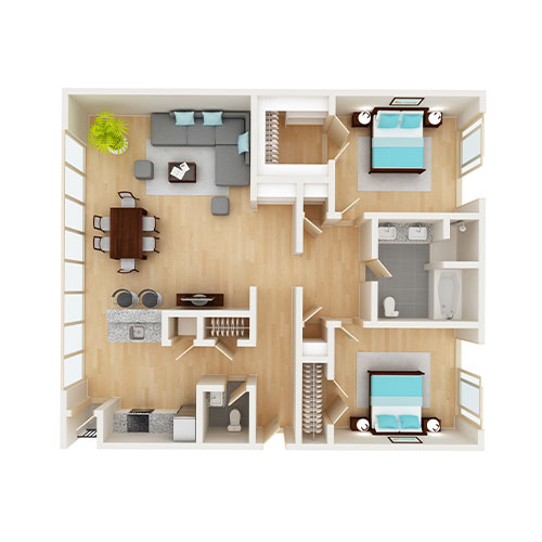 Plan 2 - 2 Bedroom Floorplan Image